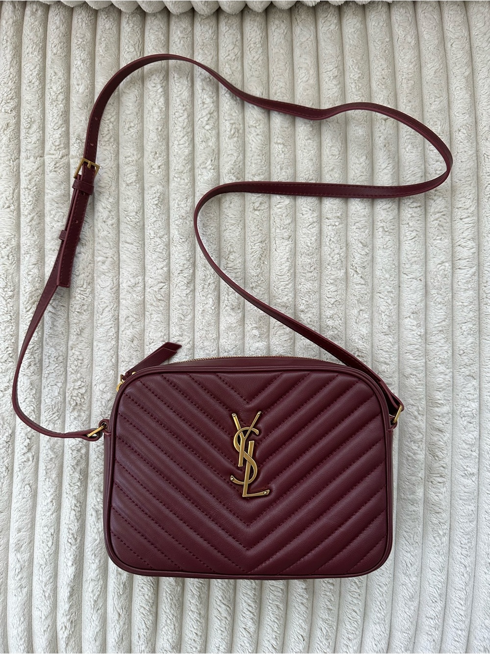 Saint Laurent Wine Quilted Leather Crossbody with Gold YSL Logo